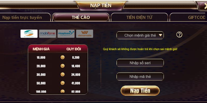 Nạp qua thẻ cào